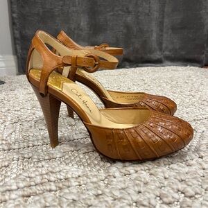 Cole Haan Melinda Nike Air Mary Jane Heels Cognac Brown Leather Size 6.5